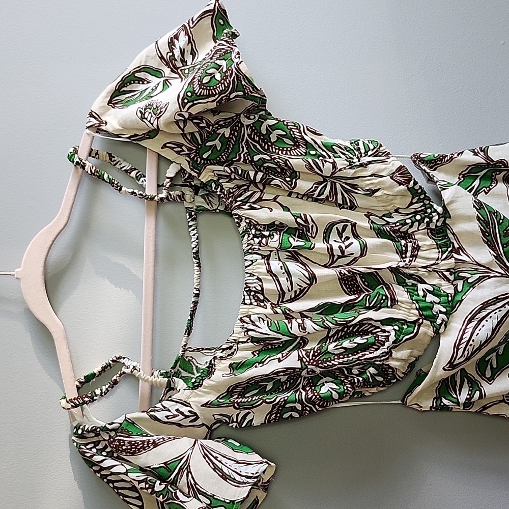 NWOT ZARA Beige linen floral paisley cutout open back maxi dress - Picture 4 of 13